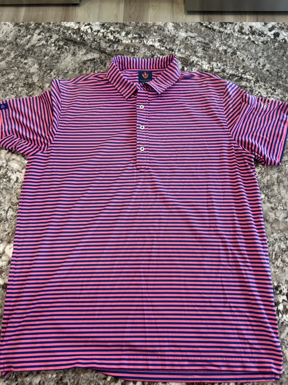 Men's Striped Golf Shirt - Pink & Navy - Size Large